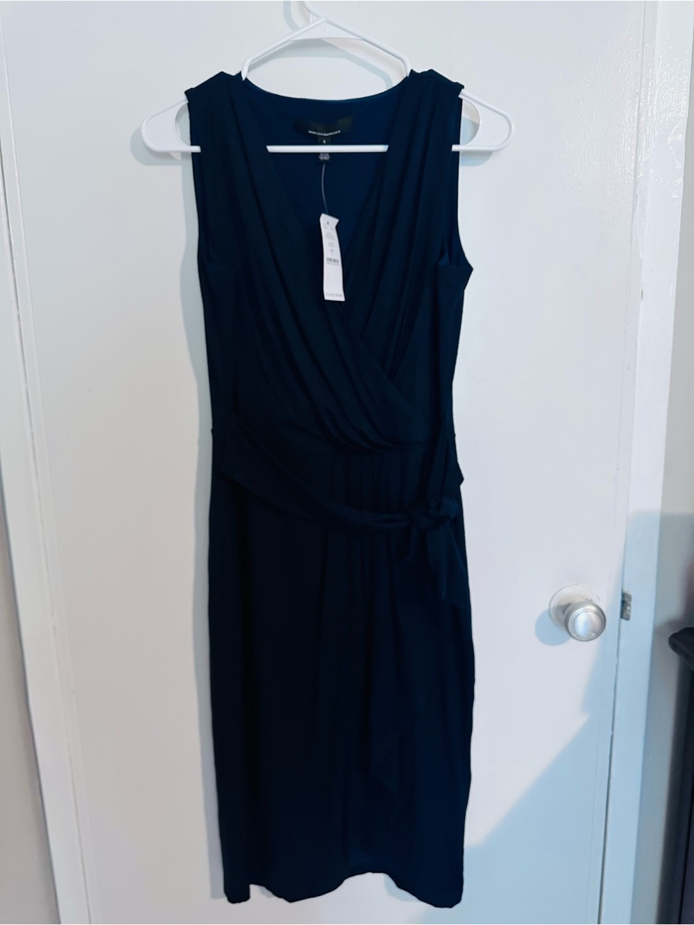 White House Black Market Navy Sleeveless Wrap Midi Dress